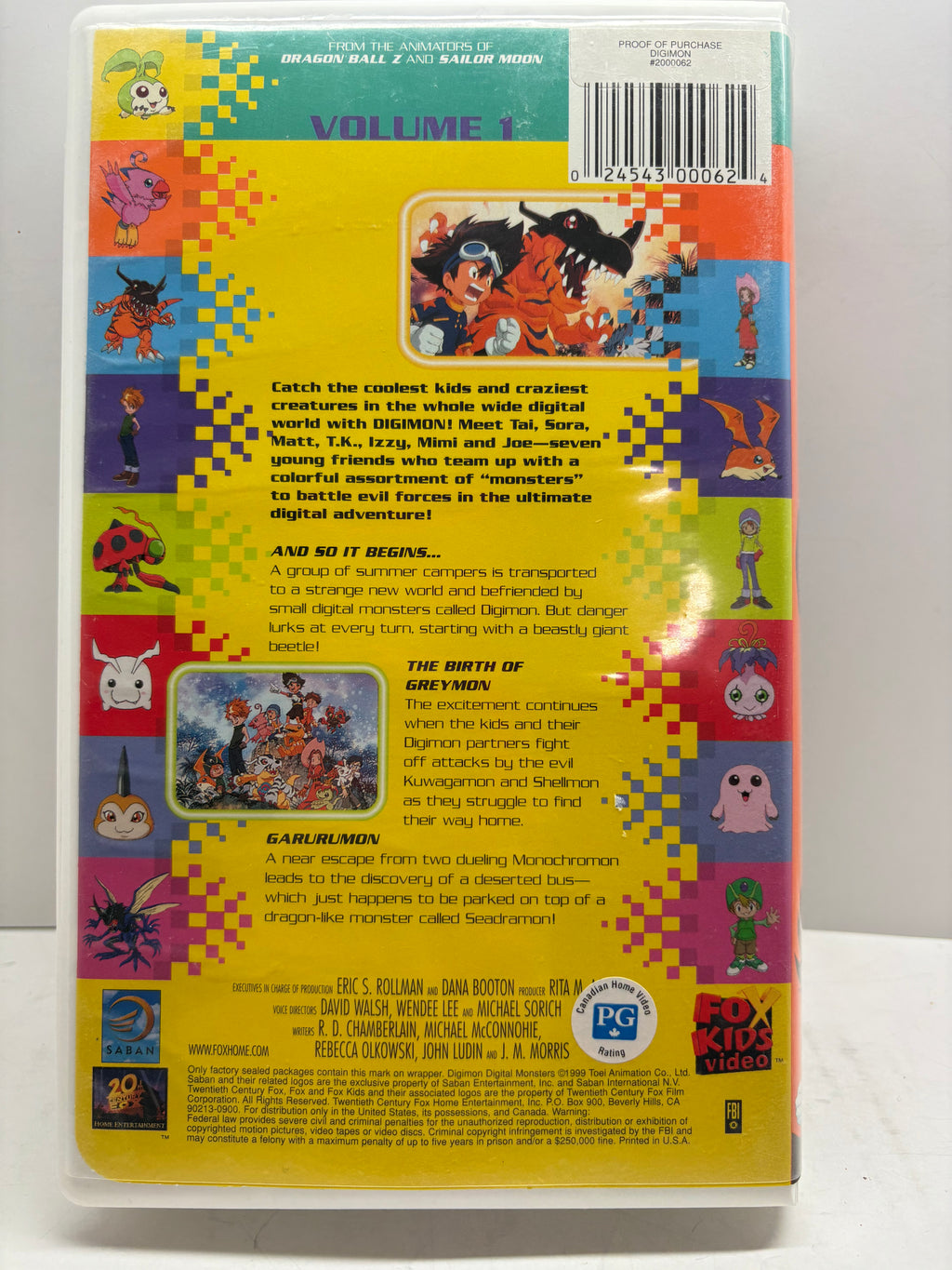 1999 Digimon Digital Monsters Volume 1 VHS Fox Kids Clamshell – Tai & Agumon – First Episodes – Vintage Anime VHS