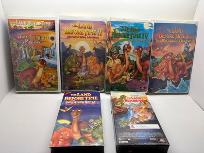Vintage The Land Before Time VHS Lot of 6 - Original Movie + Sequels II, IV, V, X + Sing-Along Songs - Tested Plays Clean