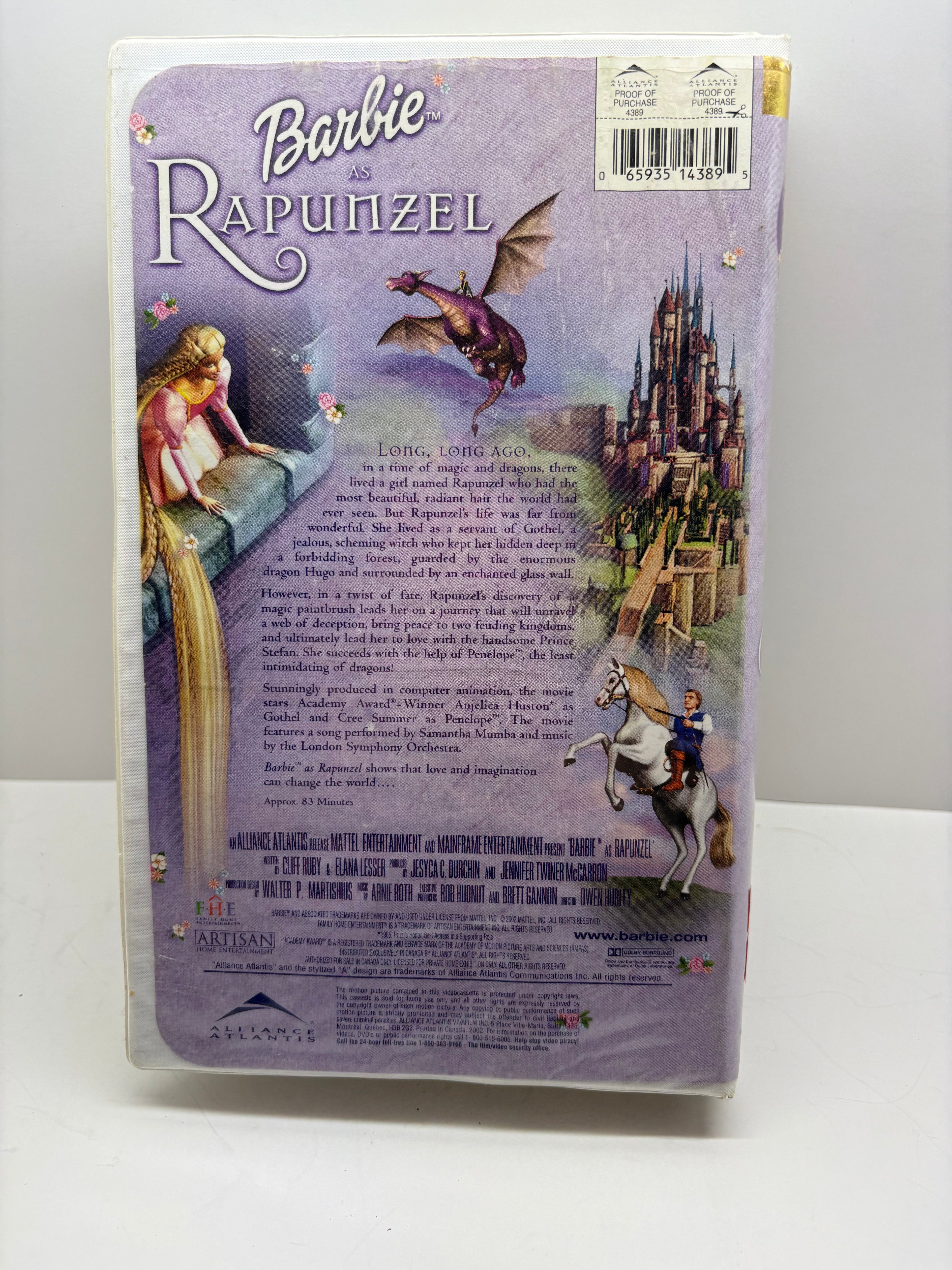 Barbie as Rapunzel VHS (2002) - Starring in a Fairy Tale Adventure - Disney-Style Animated Movie - Good Condition TESTED
