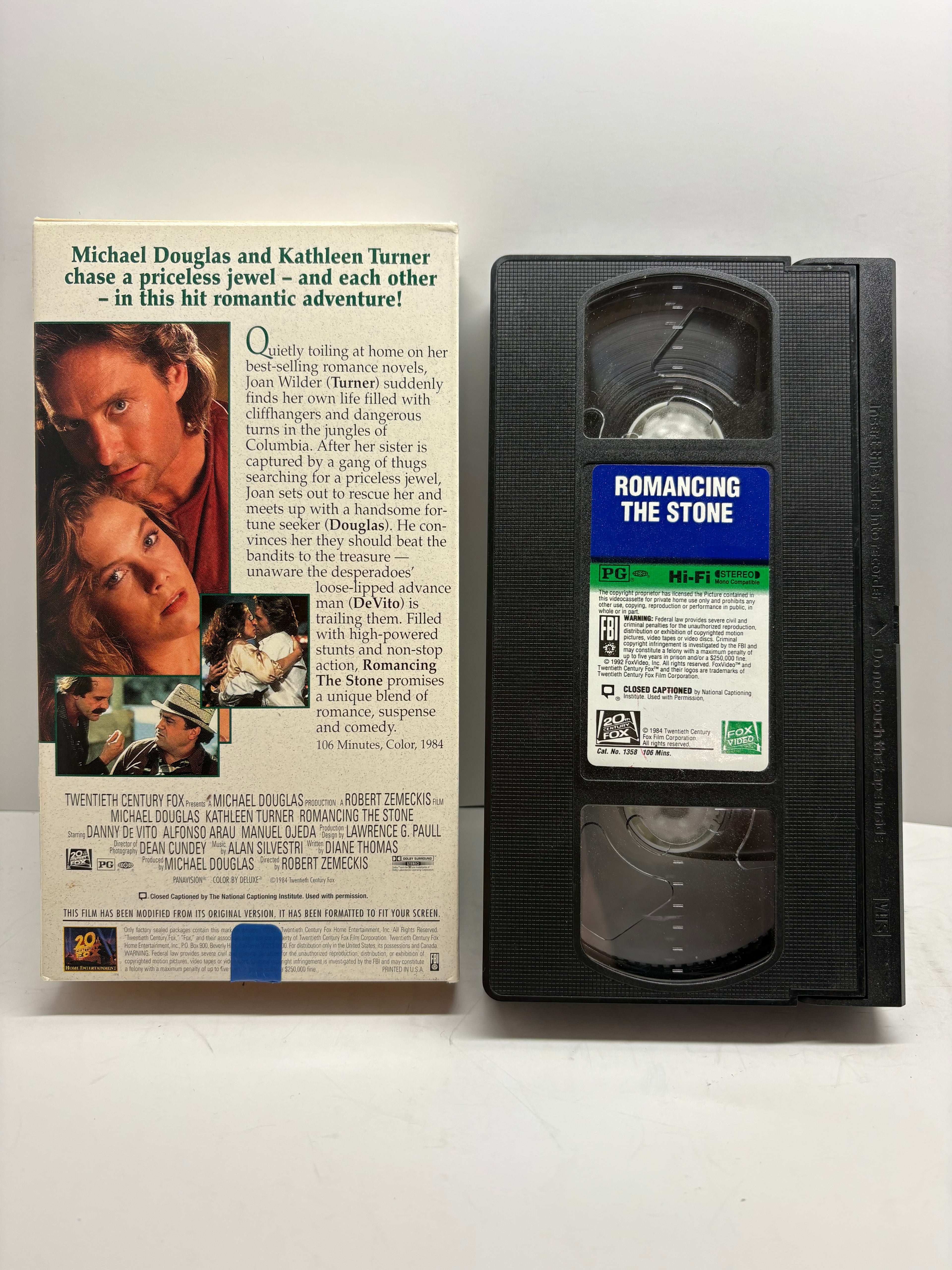 1984 Romancing the Stone VHS Fox Video – Michael Douglas & Kathleen Turner – Vintage Adventure Comedy – Good Condition