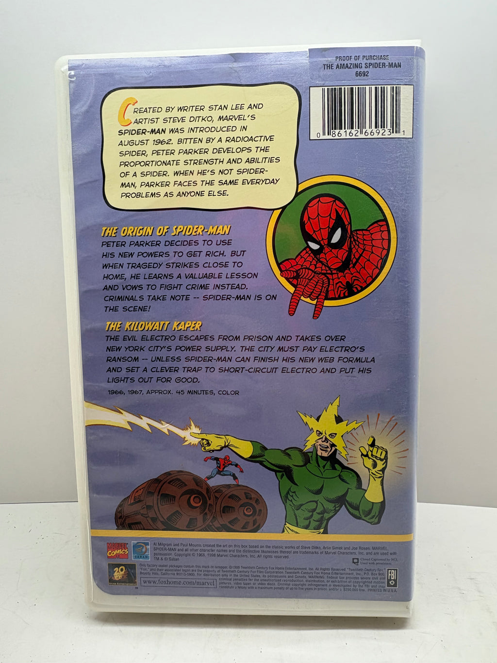 The Amazing Spider-Man: The Origin of Spider-Man/ The Kilowatt Caper (VHS 1998)TESTED