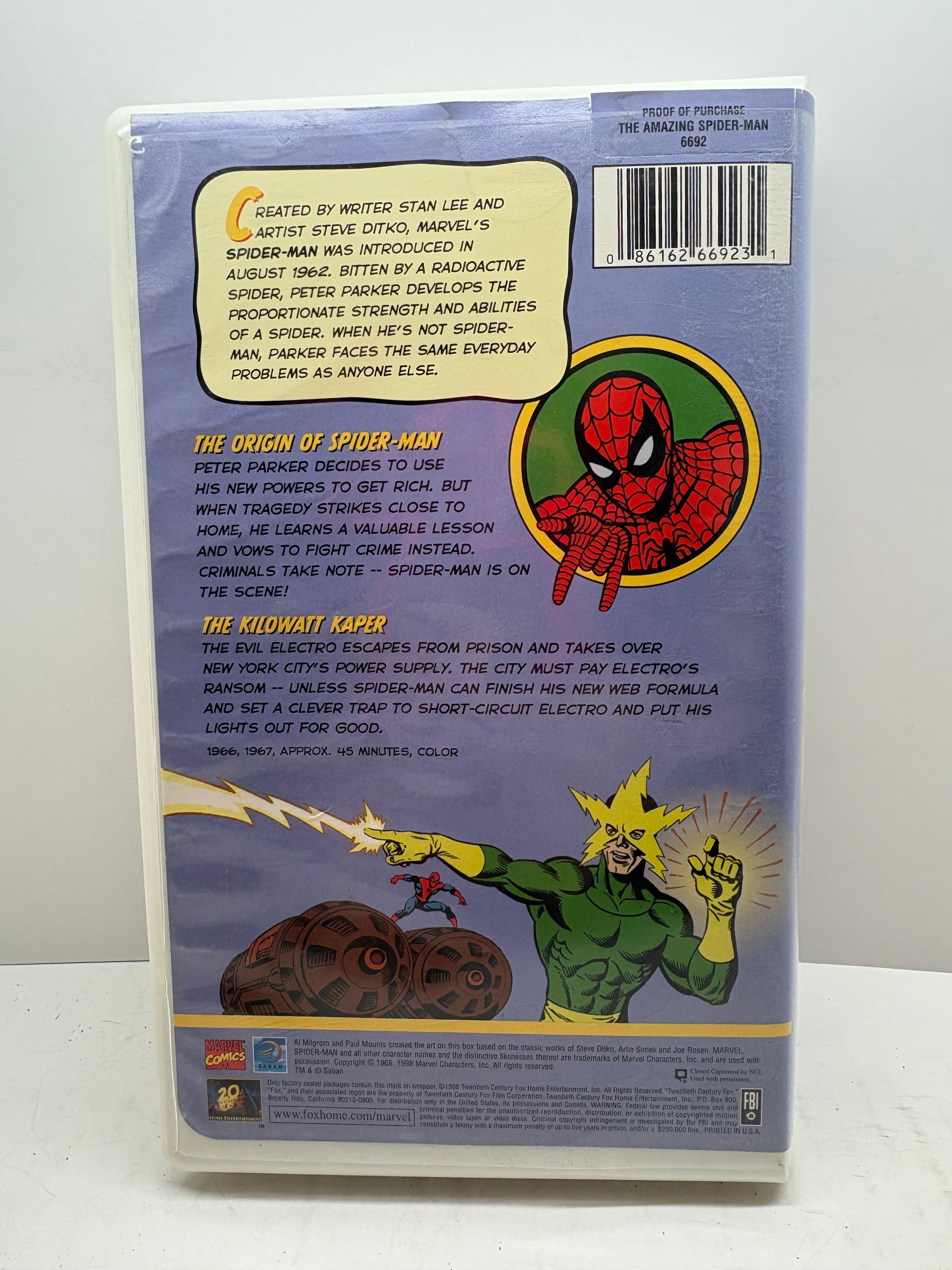 The Amazing Spider-Man: The Origin of Spider-Man/ The Kilowatt Caper (VHS 1998)TESTED