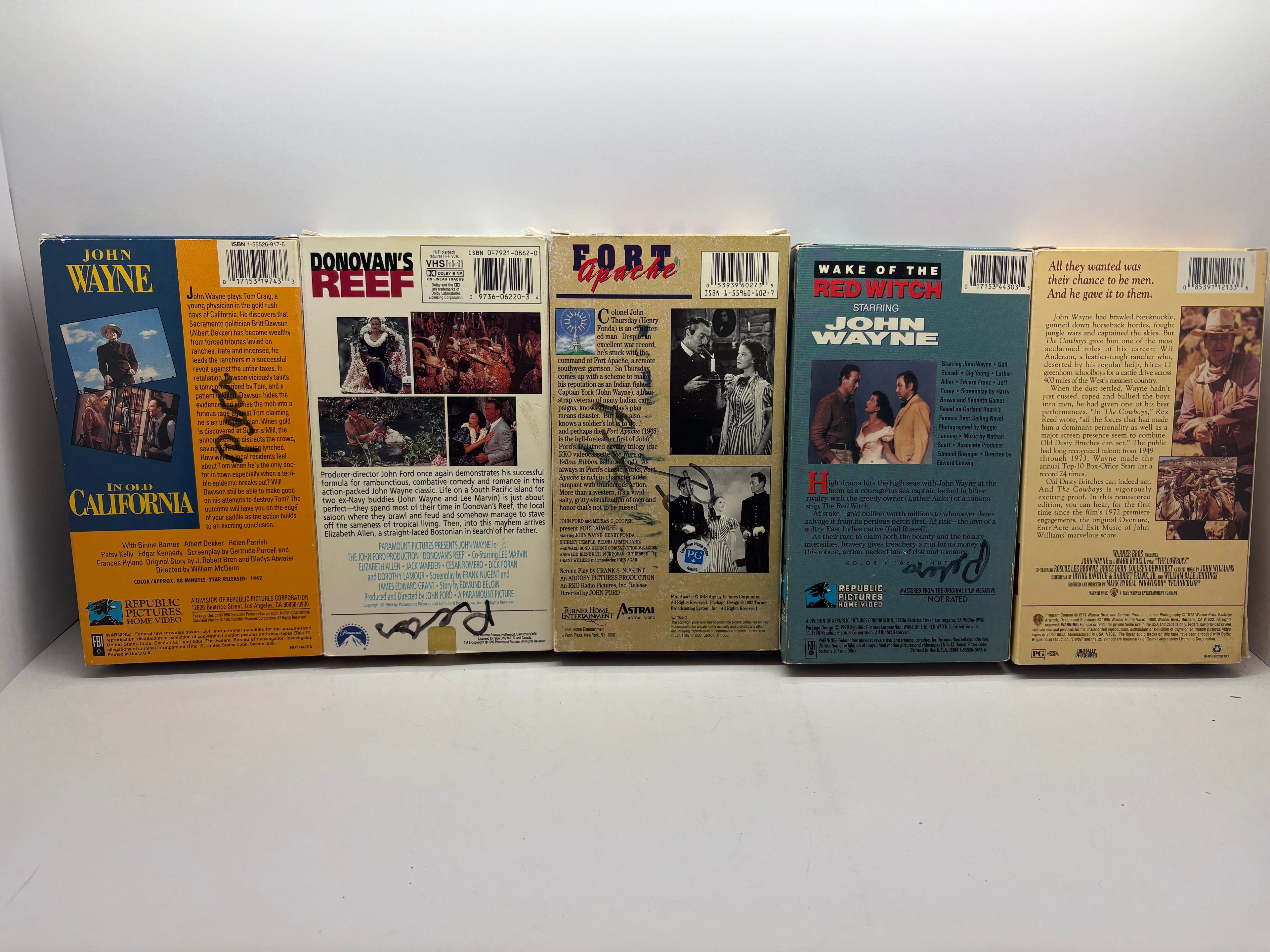 John Wayne VHS Bundle (5 Movies) - In Old California, Donovan's Reef, Fort Apache, Wake of the Red Witch, The Cowboys - Classic Westerns - Good Condition TESTED