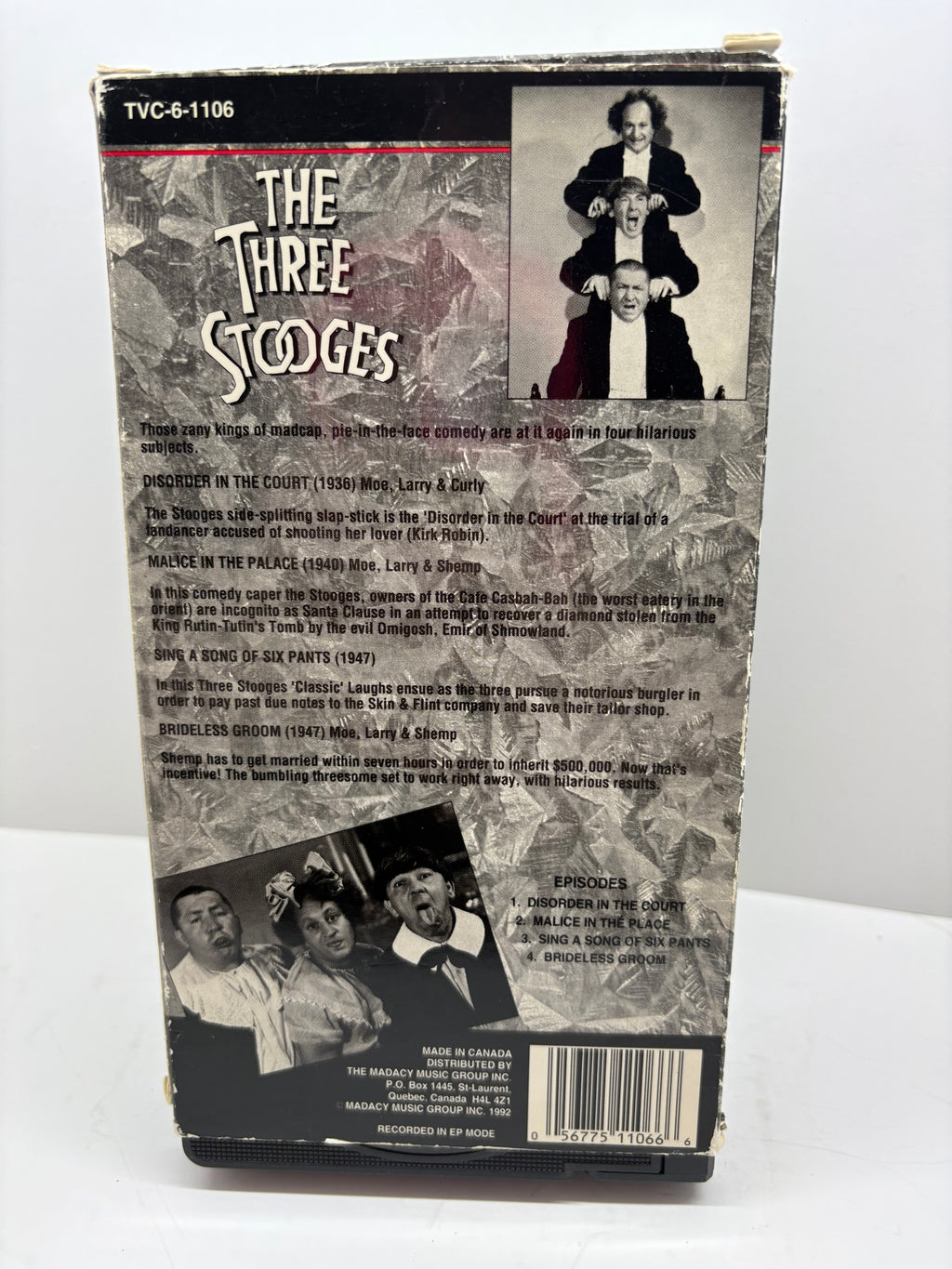 The Three Stooges TV Classics Collection VHS set from 1992. Includes two tapes featuring four classic episodes from The Three Stooges. TESTED
