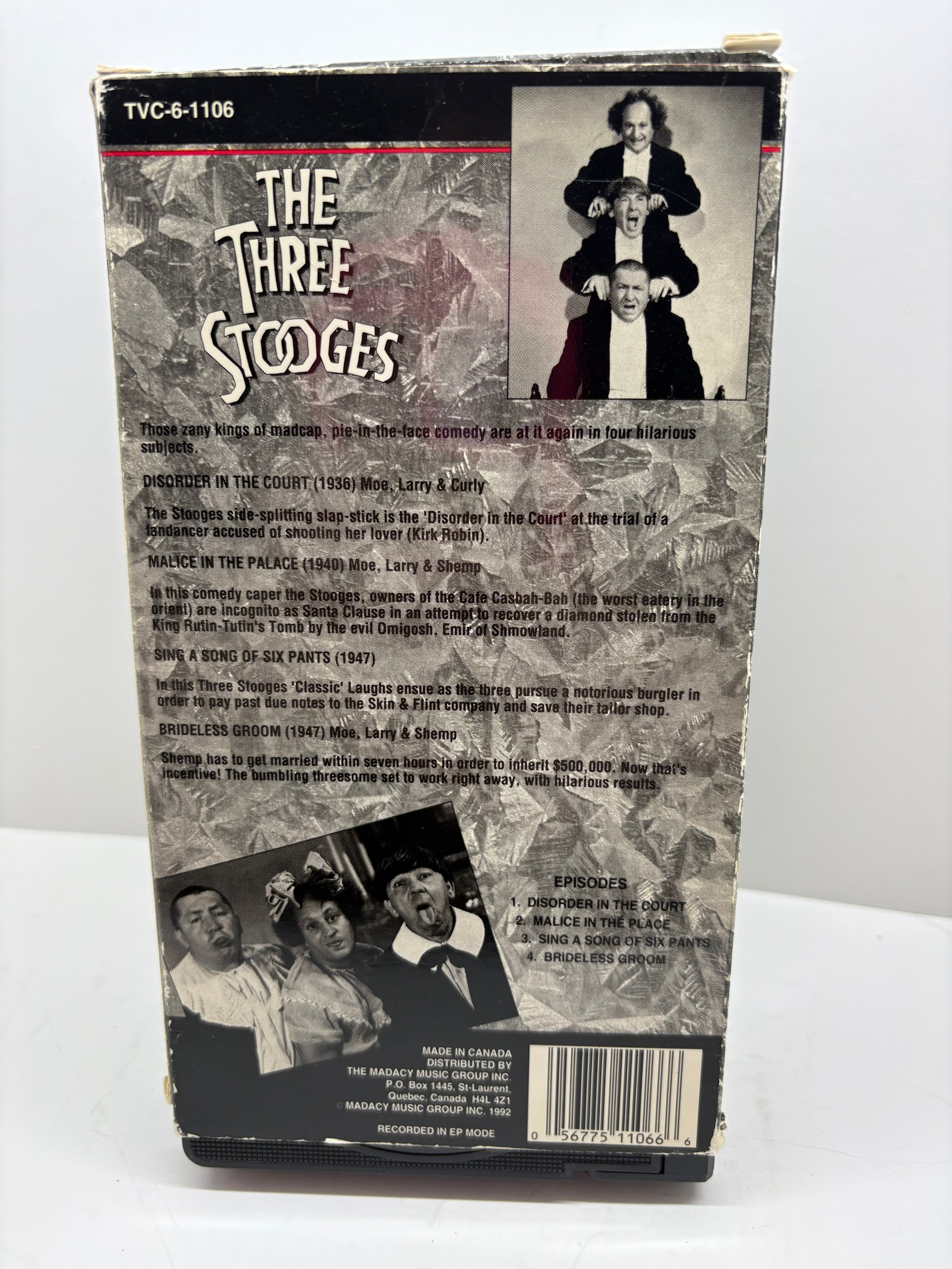 The Three Stooges TV Classics Collection VHS set from 1992. Includes two tapes featuring four classic episodes from The Three Stooges. TESTED