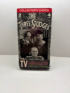 The Three Stooges TV Classics Collection VHS set from 1992. Includes two tapes featuring four classic episodes from The Three Stooges. TESTED