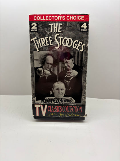 The Three Stooges TV Classics Collection VHS set from 1992. Includes two tapes featuring four classic episodes from The Three Stooges. TESTED