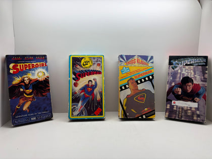Vintage Superman + Supergirl VHS Lot - 1978 Movie, Supergirl, 2 Cartoon Collections - Tested Plays Clean