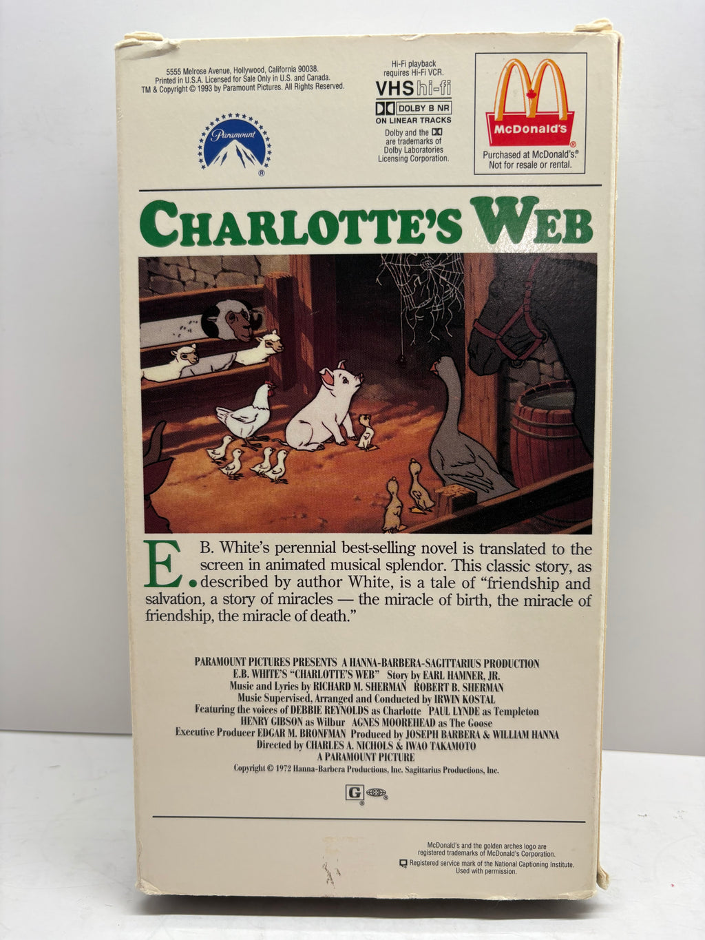 Charlotte’s Web VHS 1993 McDonald’s Exclusive Not for Resale Paramount Family Classic