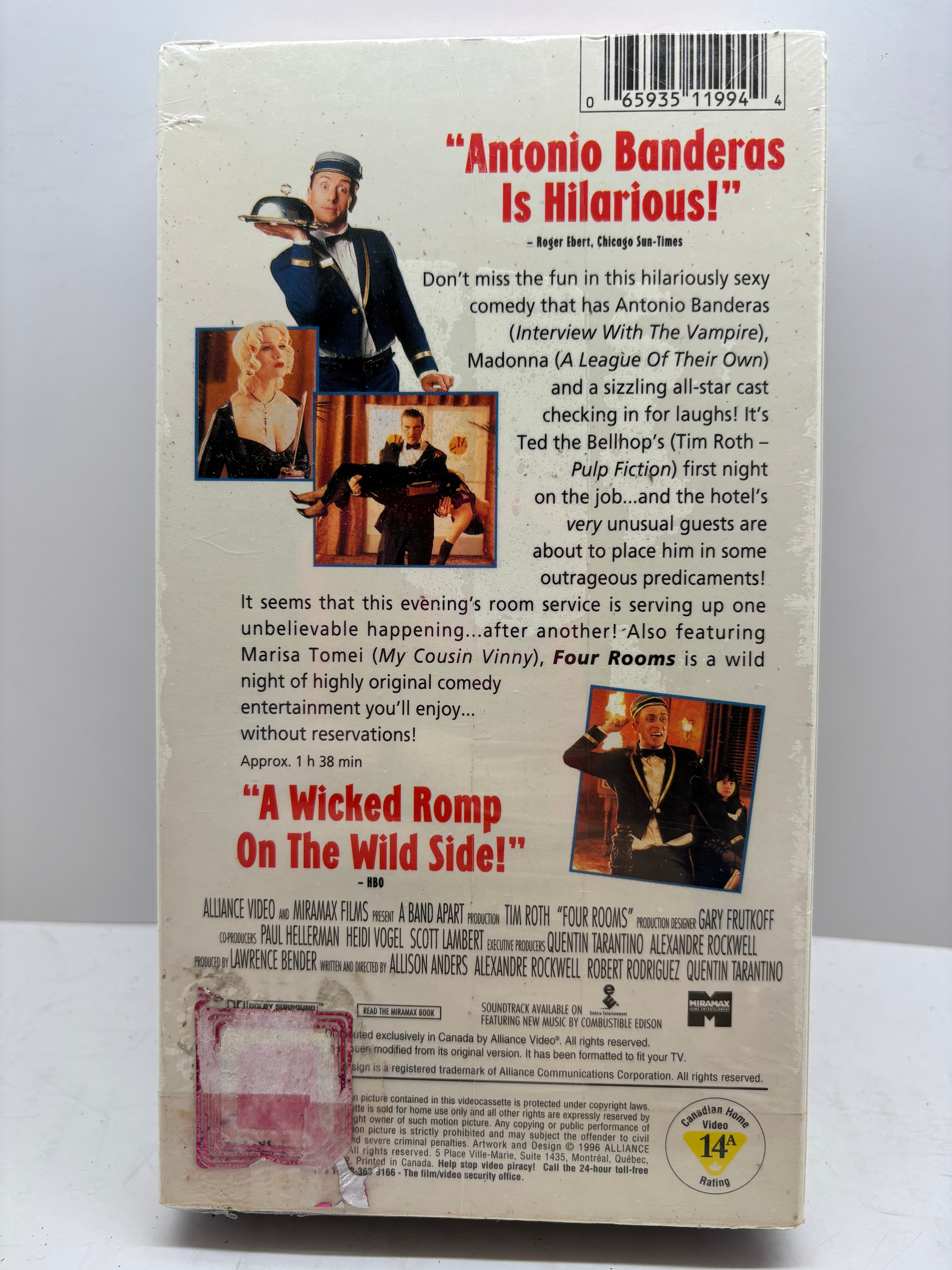 Four Rooms VHS 1995 Tim Roth Antonio Banderas Madonna Quentin Tarantino TESTED