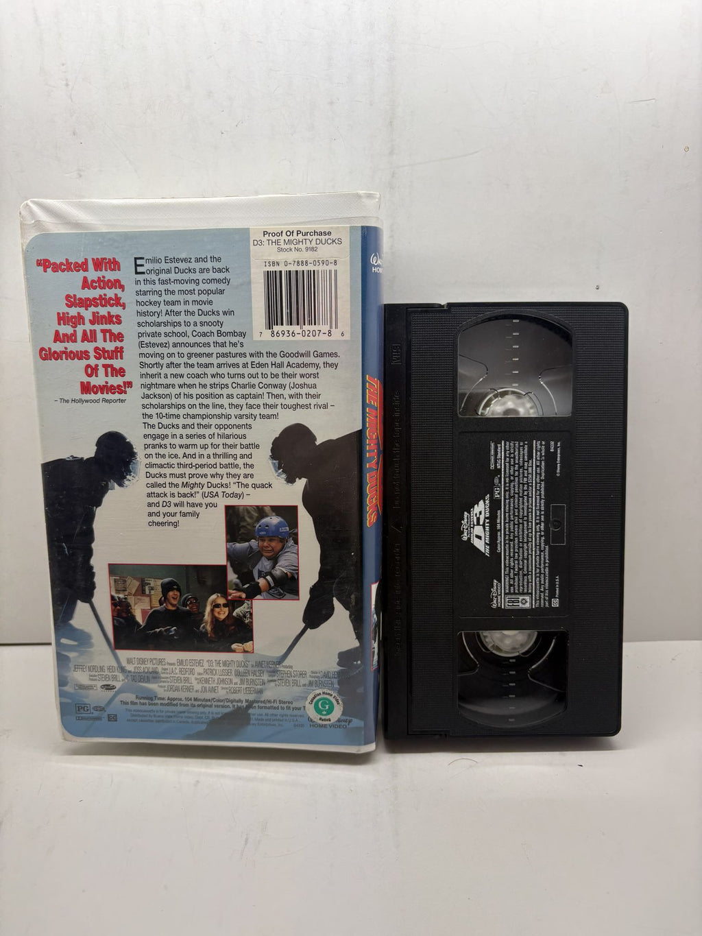 D3: The Mighty Ducks VHS back cover and cassette