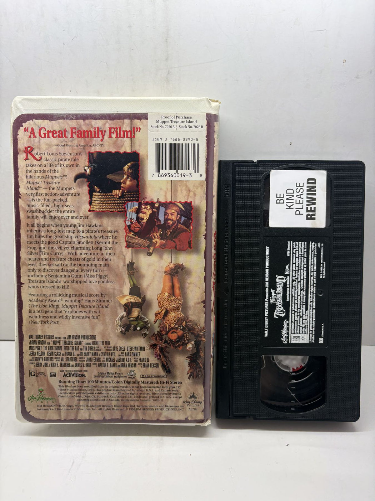 Muppet Treasure Island VHS back cover and cassette