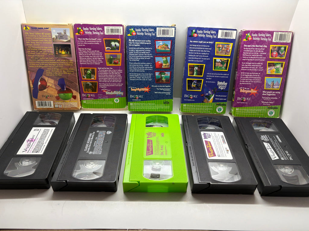 VeggieTales 5 VHS Bundle - Josh and the Big Wall, Where's God When I'm S-Scared, Lyle the Kindly Viking, Larry-Boy Rumor Weed, King George and the Ducky - Tested