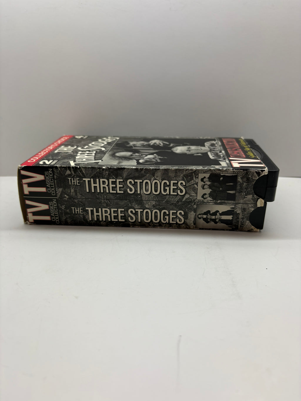 The Three Stooges TV Classics Collection VHS set from 1992. Includes two tapes featuring four classic episodes from The Three Stooges. TESTED