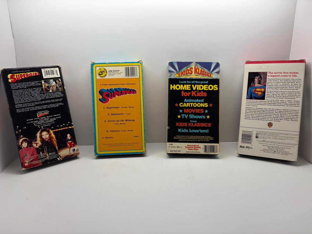 Vintage Superman + Supergirl VHS Lot - 1978 Movie, Supergirl, 2 Cartoon Collections - Tested Plays Clean