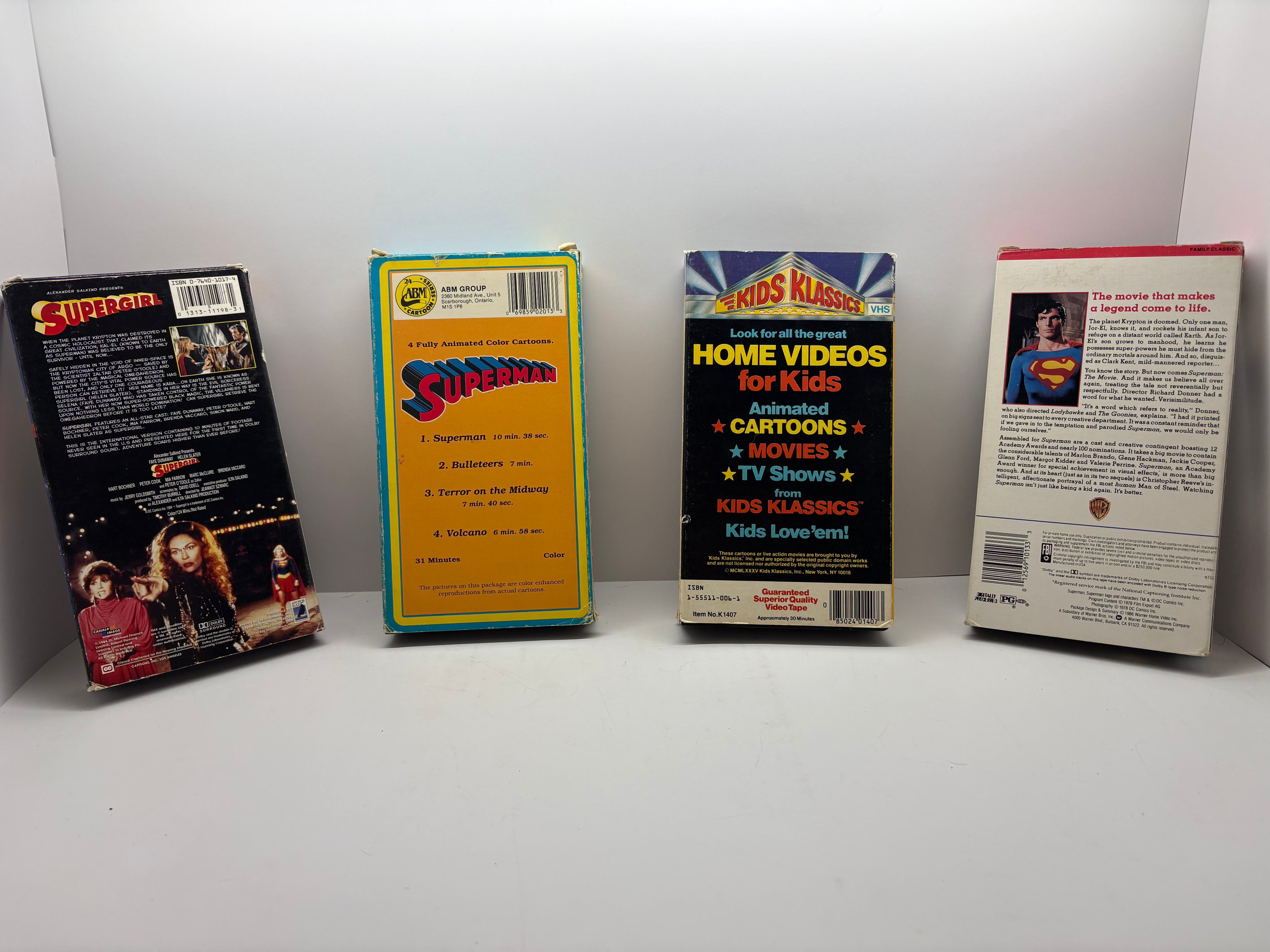 Vintage Superman + Supergirl VHS Lot - 1978 Movie, Supergirl, 2 Cartoon Collections - Tested Plays Clean