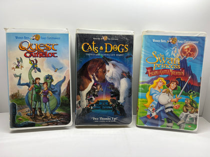 Kids VHS Bundle – Quest for Camelot, Cats & Dogs, Swan Princess (3 Tapes) tested