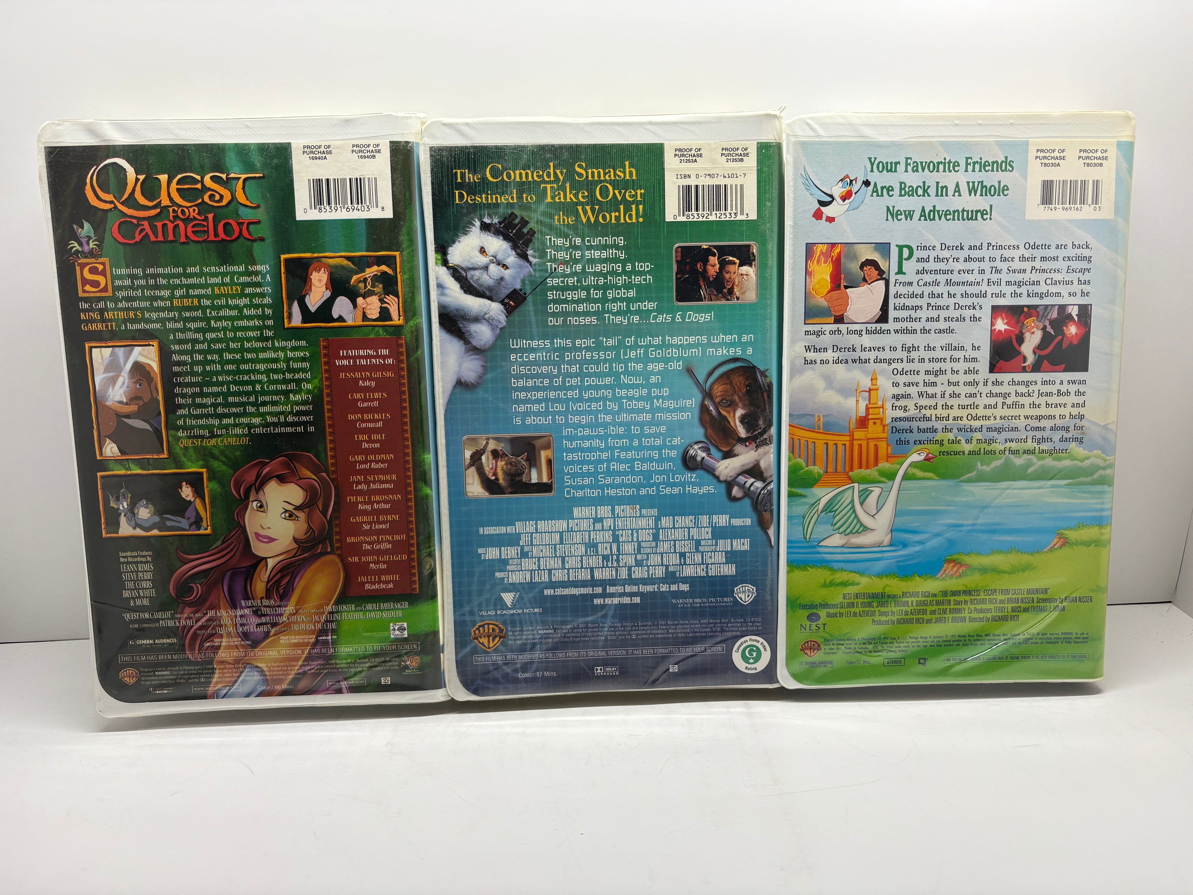 Kids VHS Bundle – Quest for Camelot, Cats & Dogs, Swan Princess (3 Tapes) tested