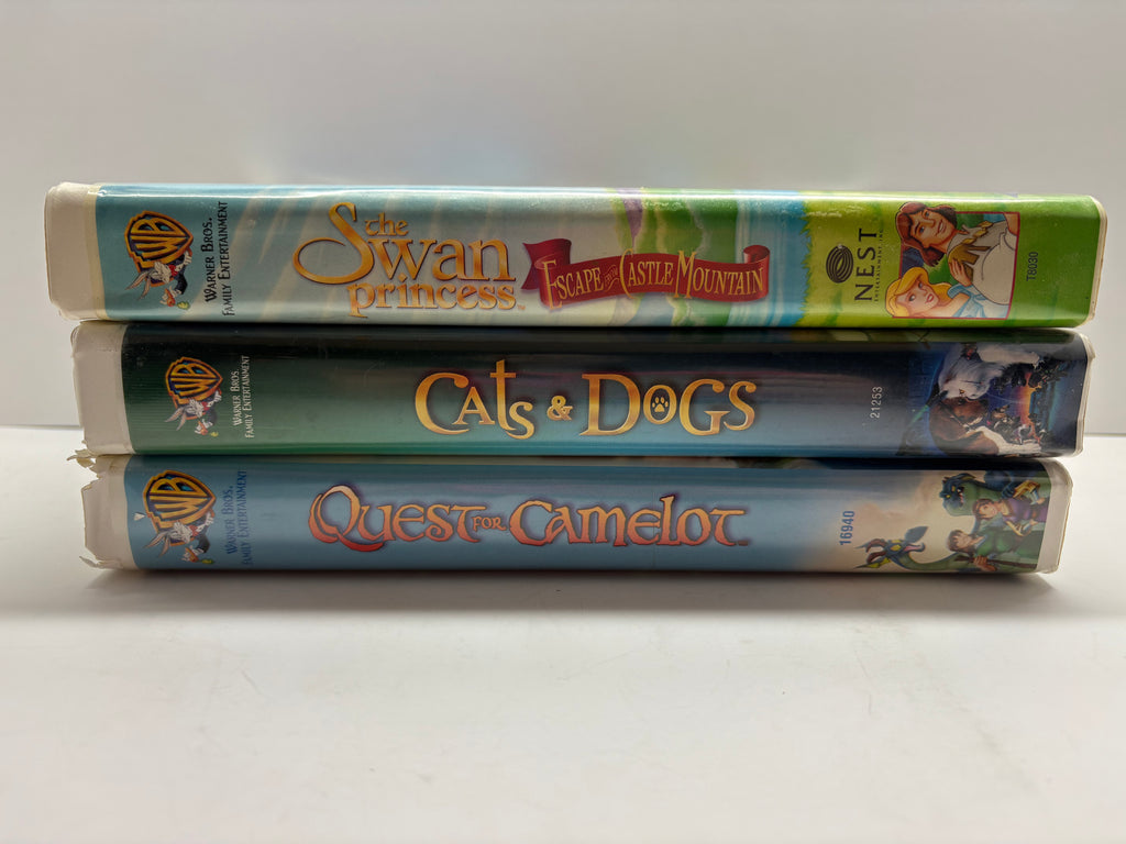 Kids VHS Bundle – Quest for Camelot, Cats & Dogs, Swan Princess (3 Tapes) tested