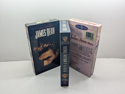 James Dean 3-Tape Collection: James Dean / Rebel Without a Cause / The James Dean Story - VHS – actual VHS tape and packaging sold by Canada VHS.