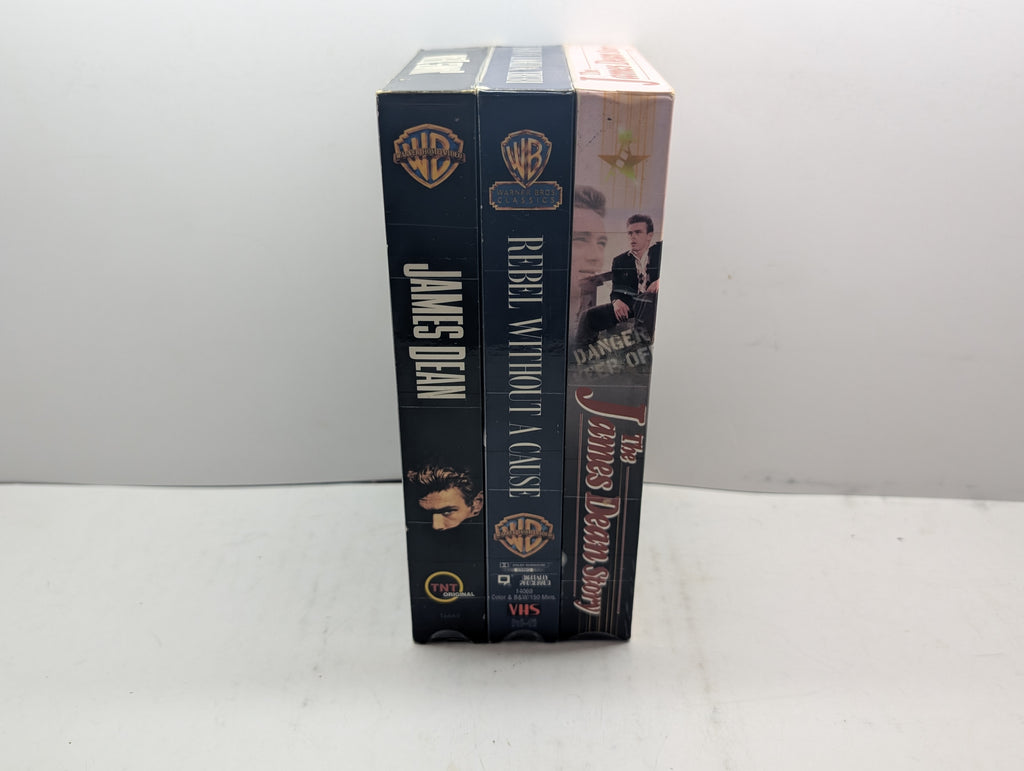 James Dean 3-Tape Collection: James Dean / Rebel Without a Cause / The James Dean Story - VHS – actual VHS tape and packaging sold by Canada VHS.
