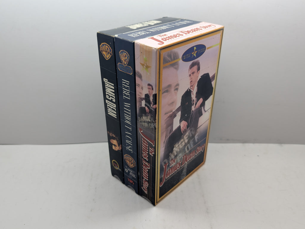 James Dean 3-Tape Collection: James Dean / Rebel Without a Cause / The James Dean Story - VHS – actual VHS tape and packaging sold by Canada VHS.